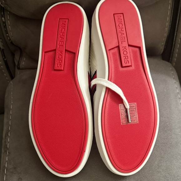 Michael Kors White and Red Textured Sneakers